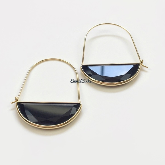 ✨3for$38 New Black Anthro Glass Crescent Hoop Earrings -Glass Dangle Earrings - Picture 3 of 13